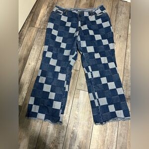 Traxx 💯 cotton denim jeans Y2K vibe patchwork light & dark wash frayed hems